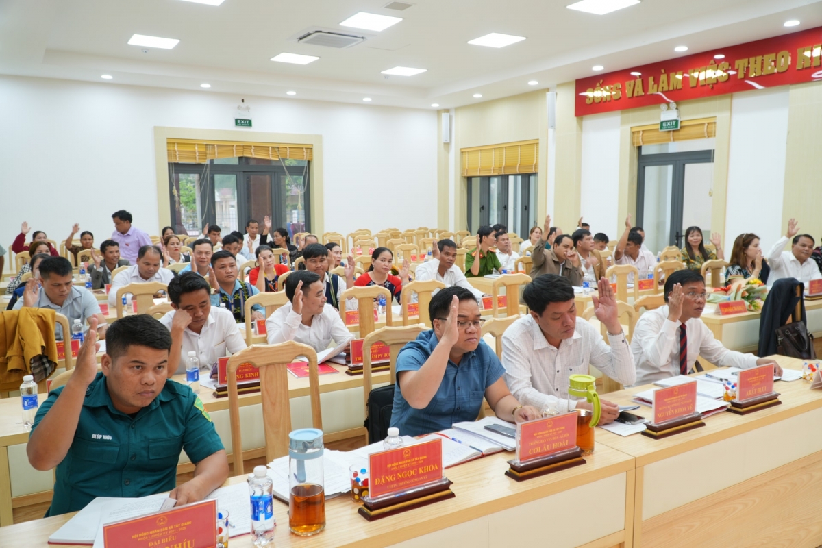 Các đại biểu biểu quyết thông qua các Nghị quyết. Ảnh: LÊ TIẾN