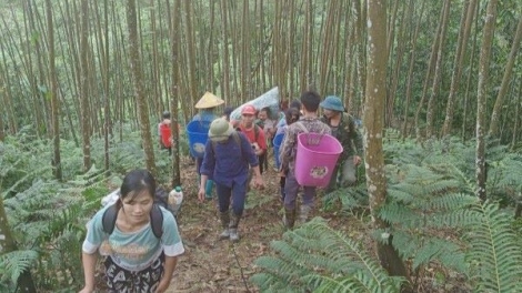 Gần 200 người gùi hàng vượt núi tiếp tế cho người dân Tân Phượng đang bị cô lập