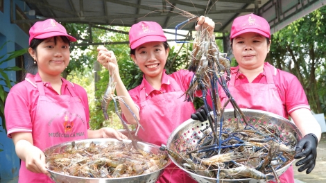 នារីម្នាក់នៅកាម៉ាវបង្កើនតម្លៃបង្កងអ៊ូមិញ