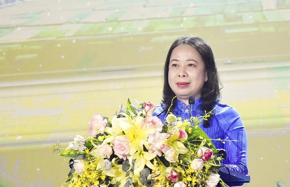 Quyền Chủ tịch nước Võ Thị Ánh Xuân phát biểu tại lễ phát động Tháng Nhân đạo. Ảnh: Báo Lao Động