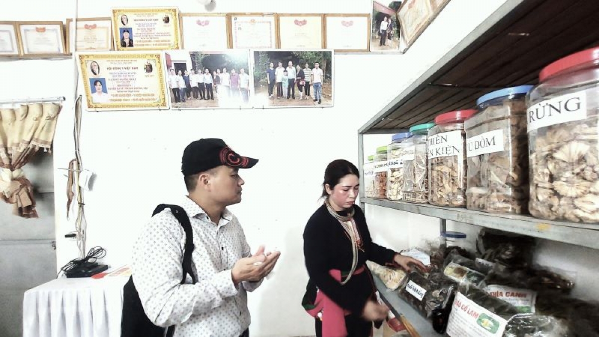 Cơ sở giới thiệu thuốc Nam của người Dao quần chẹt thôn Hợp Sơn, xã Ba Vì. Ảnh: Đinh Thuận - TTXVN