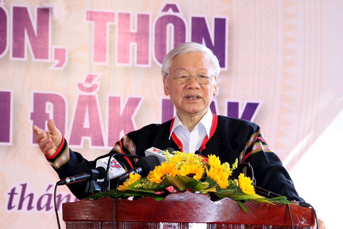 Tổng Bí thư Nguyễn Phú Trọng phát biểu tại Ngày hội Đoàn kết các dân tộc xã Dur Kmăl, huyện Krông Ana, tỉnh Đắk Lăk ngày 11/11/2018