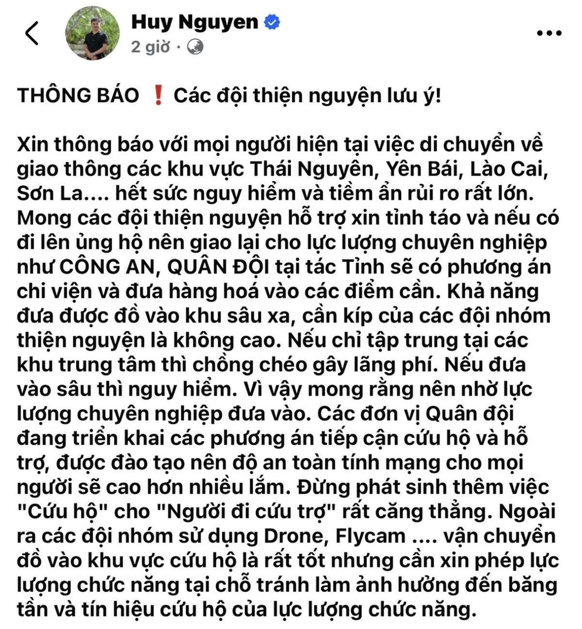 Bài viết của bạn Huy Nguyen đăng tải trên mạng xã hội