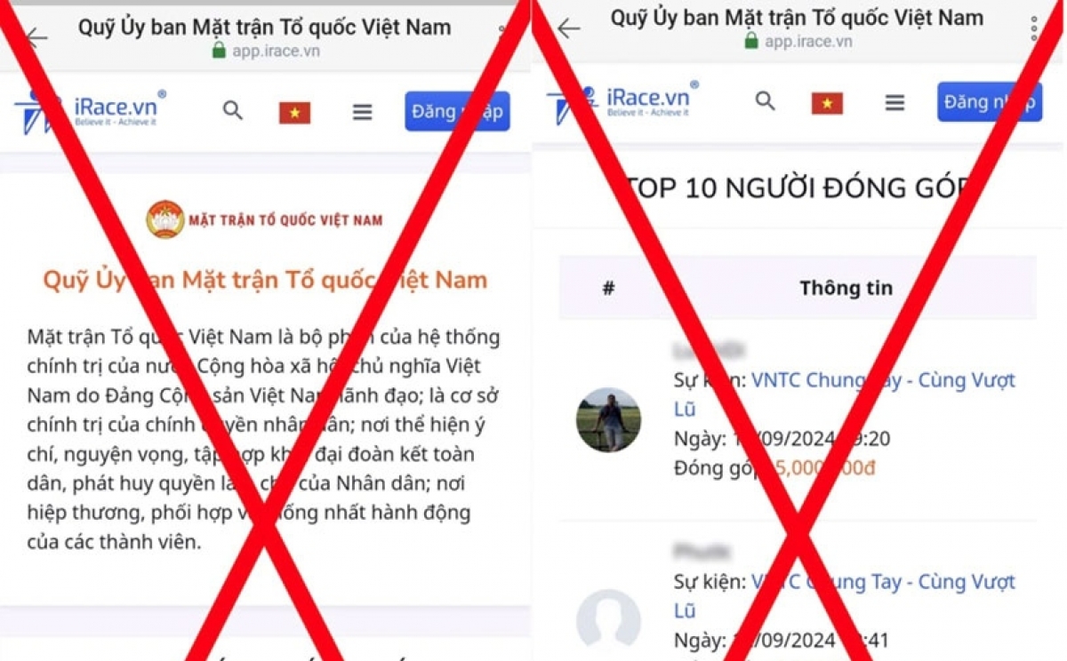 Nhiều website, trang thông tin lấy danh nghĩa là Mặt trận Tổ quốc Việt Nam để huy động, kêu gọi sự hỗ trợ, ủng hộ đồng bào bị ảnh hưởng cơn bão số 3 (bão Yagi)