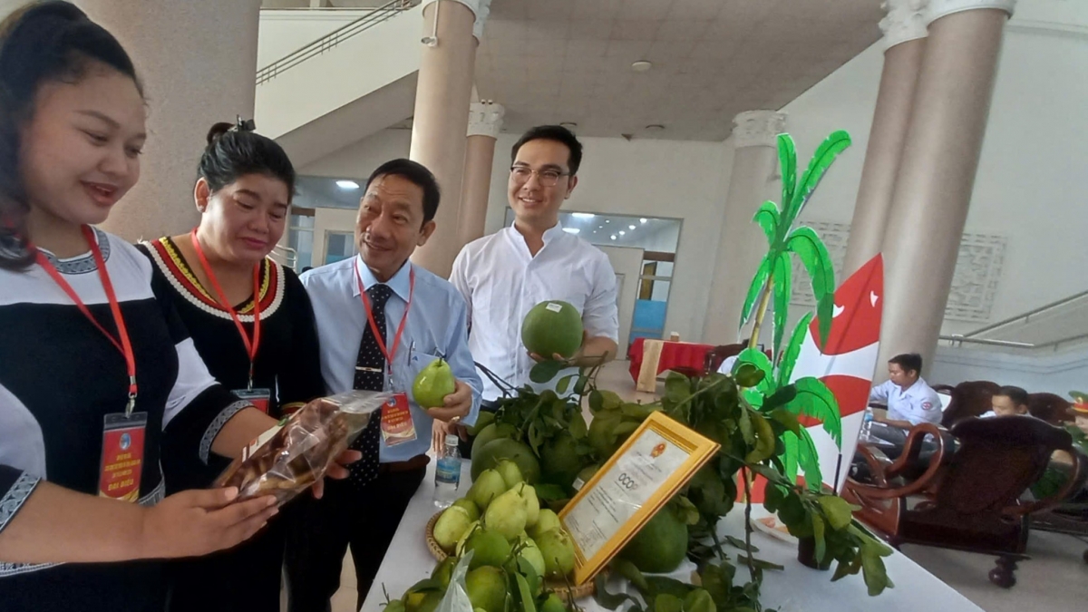 Các đại biểu tham quan các sản phẩm của đồng bào dân tộc thiểu số